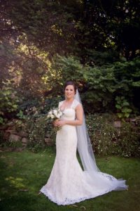 Corded chantilly lace wedding gown by Clasch Design