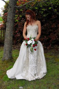 Silk dupion and lace bridal gown by Clasch Design