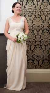 Gregian style silk Bridal gown by Clasch Design