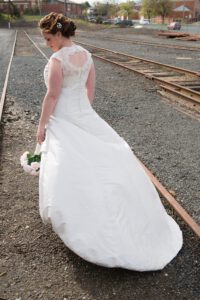 Silk dupion teamed with beautiful corded lace bridal gown by Clasch Design